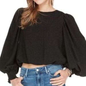 Joy Joy Black Puff Sleeve Crop Blouse